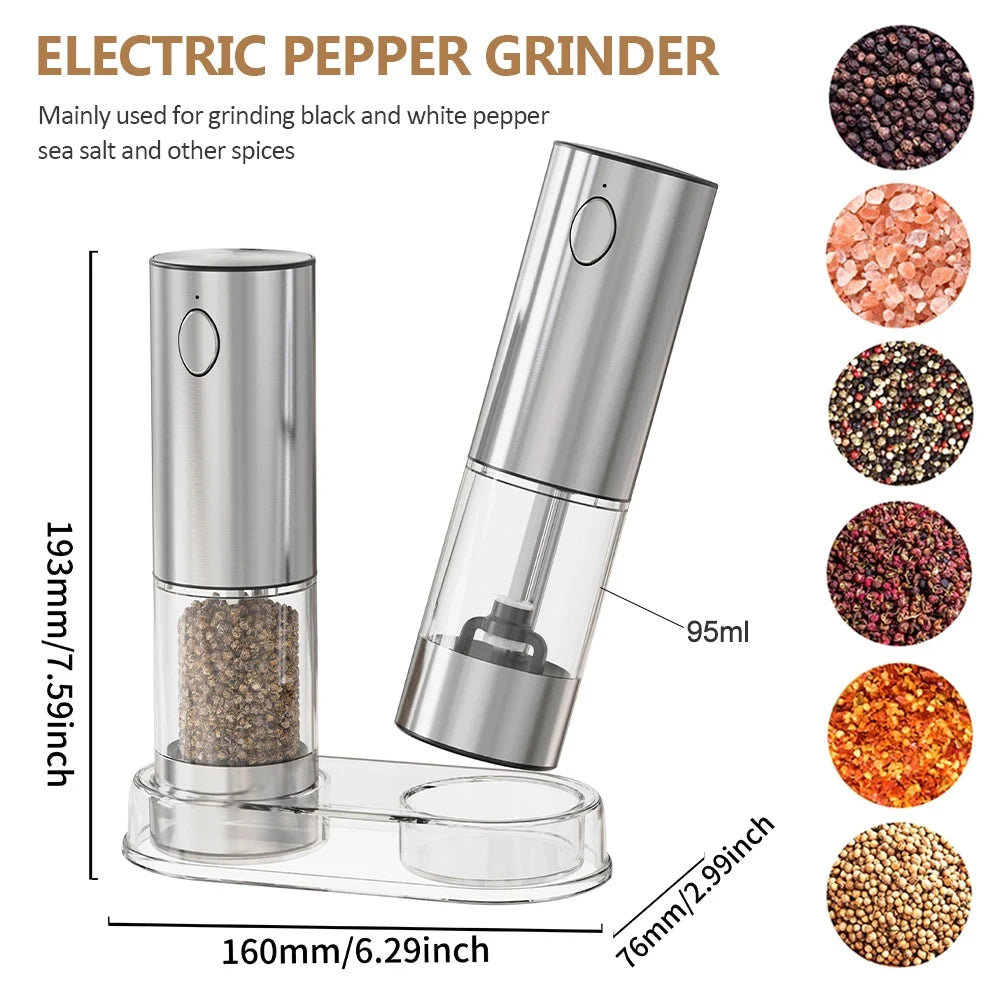 USB Rechargeable Electric Salt & Pepper Grinder | One-Handed Operation with LED Light