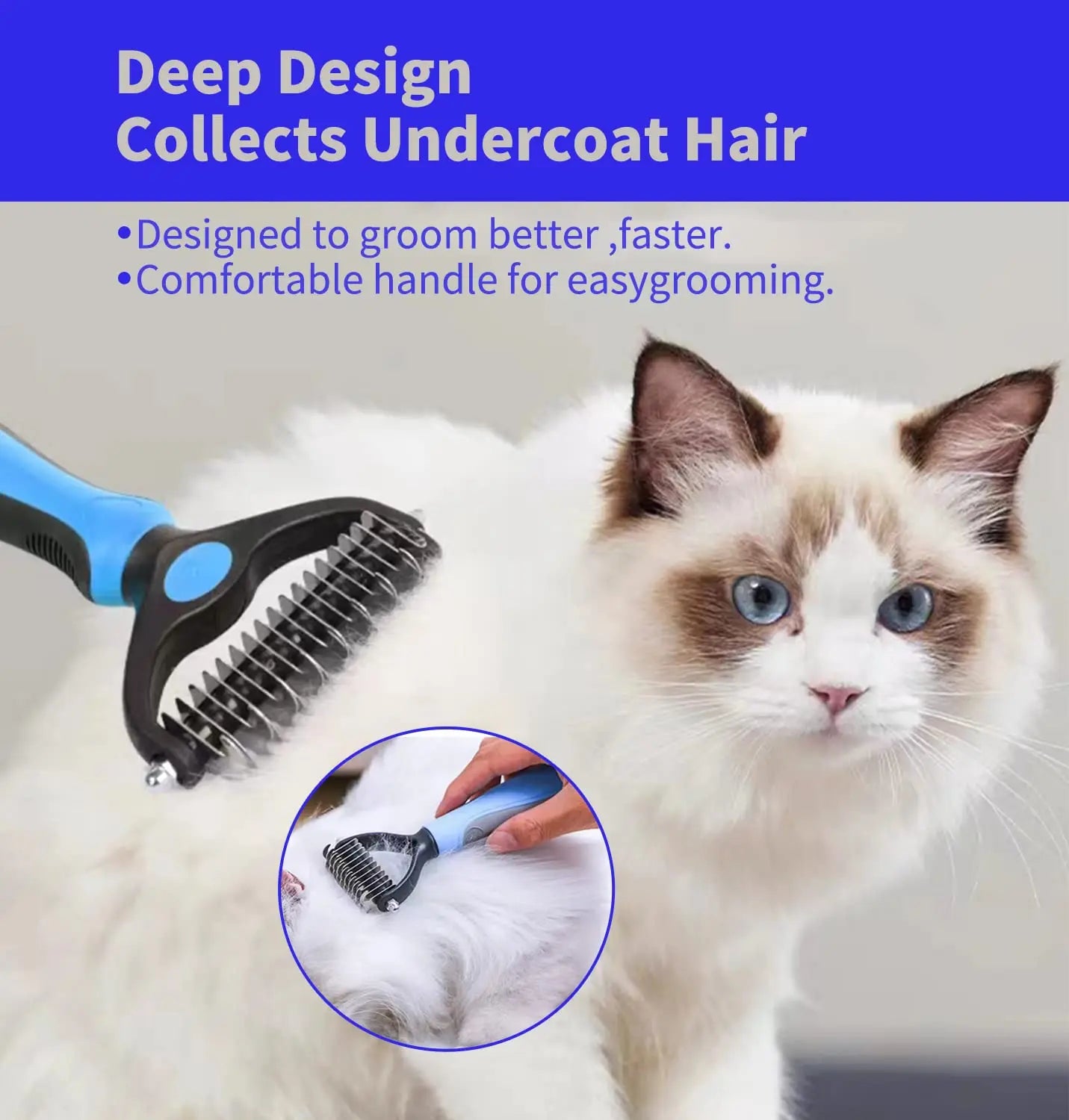 Professional Pet Deshedding Brush – Dog & Cat Hair Remover with Dematting Comb
