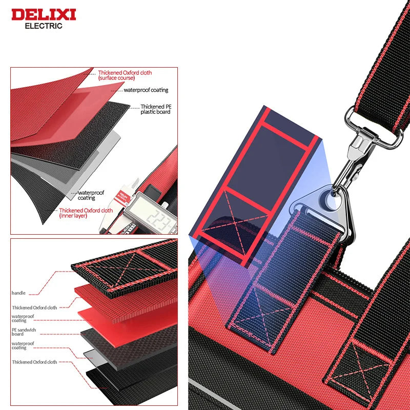 DELIXI ELECTRIC Waterproof Tool Bag | 14-Pocket Multifunctional Storage | 4 Sizes