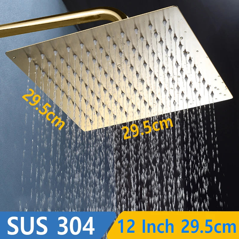 Luxury Gold Rainfall Shower Head — SUS 304 Stainless Steel, Round & Square