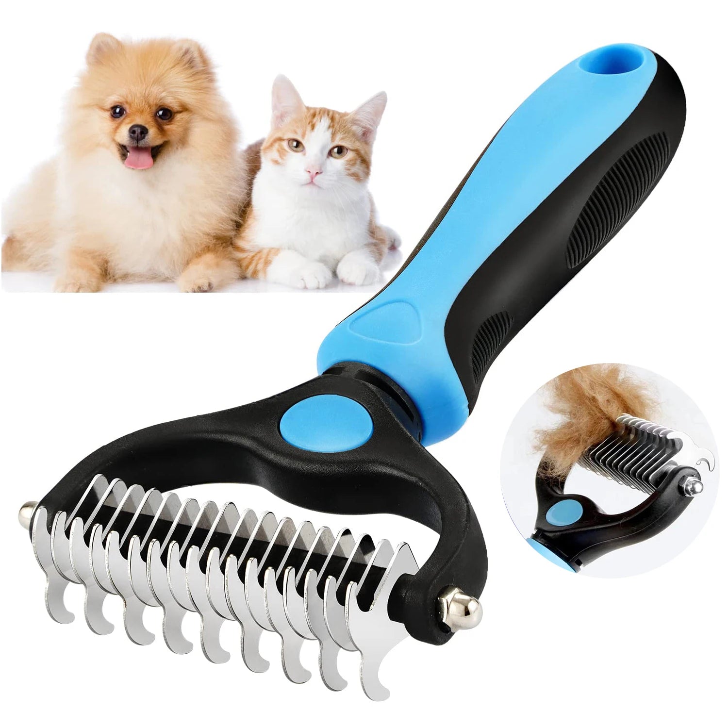 Professional Pet Deshedding Brush – Dog & Cat Hair Remover with Dematting Comb
