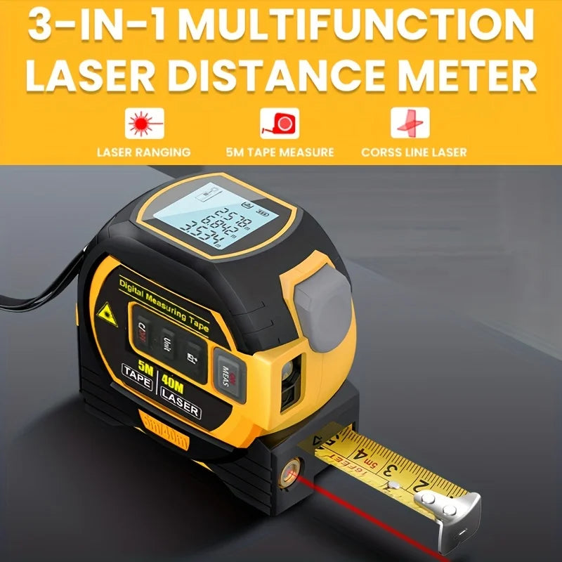 3-in-1 Laser Tape Measure | Digital Rangefinder + Steel Tape | High Precision