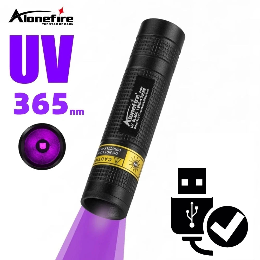 AloneFire SV108 365nm UV Blacklight Flashlight – Mini Rechargeable LED