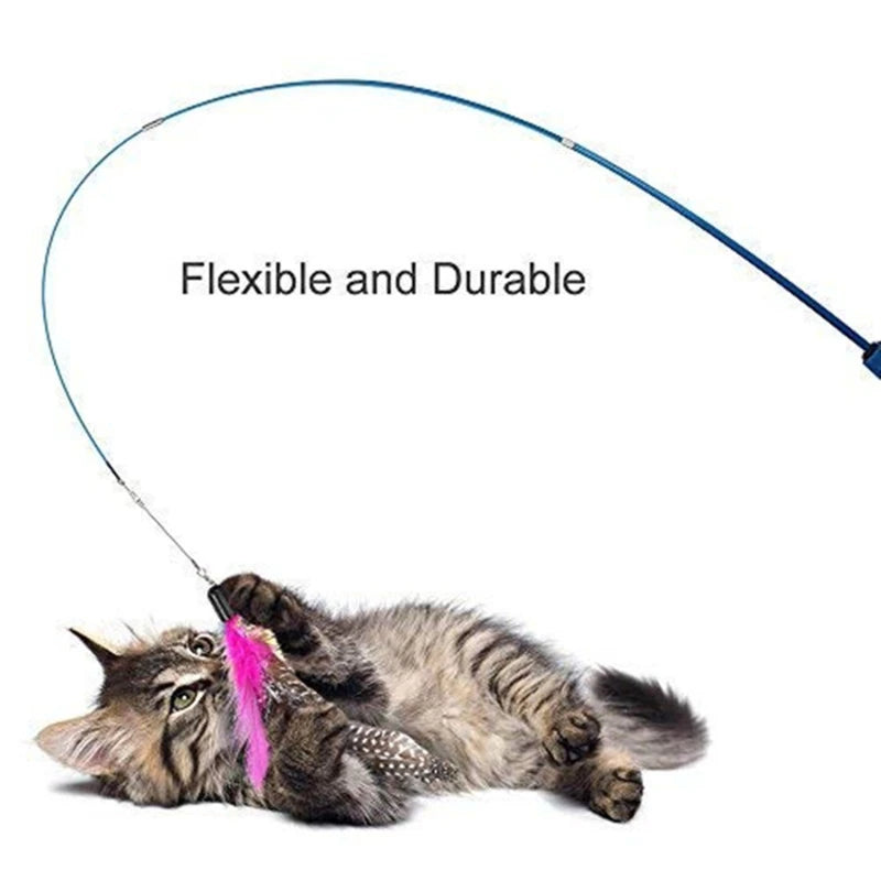 Cat Teaser Wand — Telescopic Fishing Pole Toy with 5 Refills