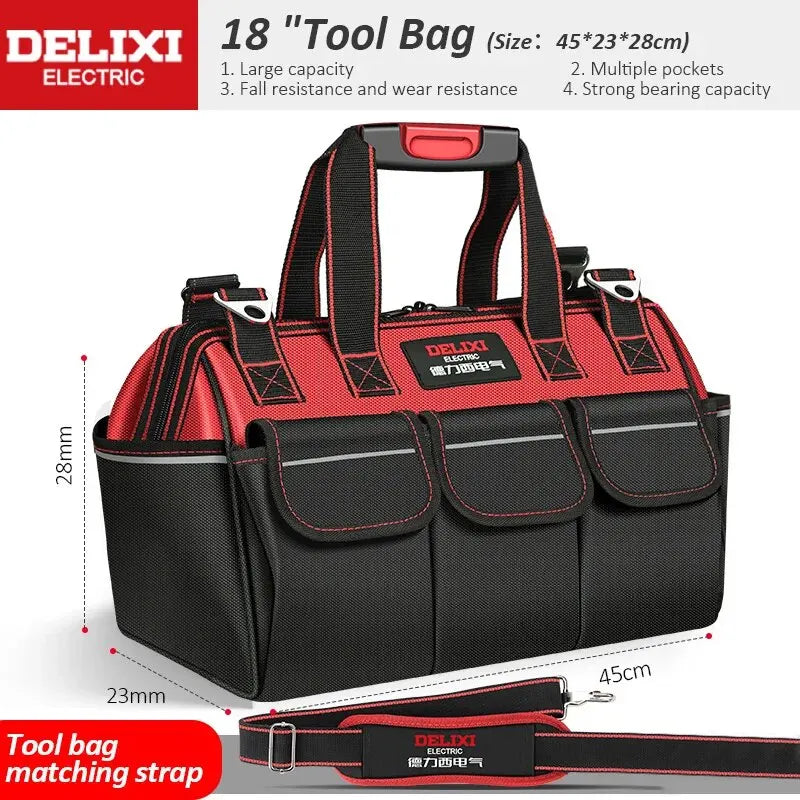 DELIXI ELECTRIC Waterproof Tool Bag | 14-Pocket Multifunctional Storage | 4 Sizes