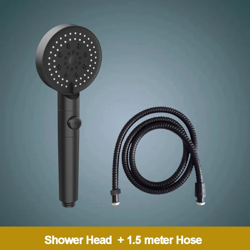 5-Function Handheld Shower Head with Stop Button — Silicone Nozzle, Easy Clean