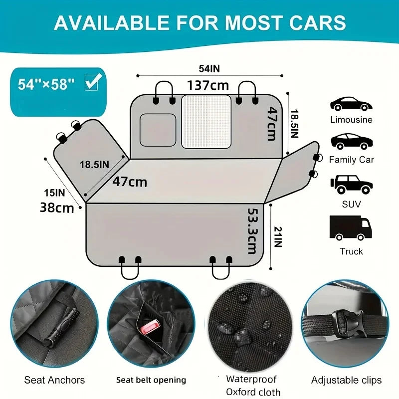 JTPAWS Waterproof Dog Car Seat Cover | Scratch-Resistant Hammock Style