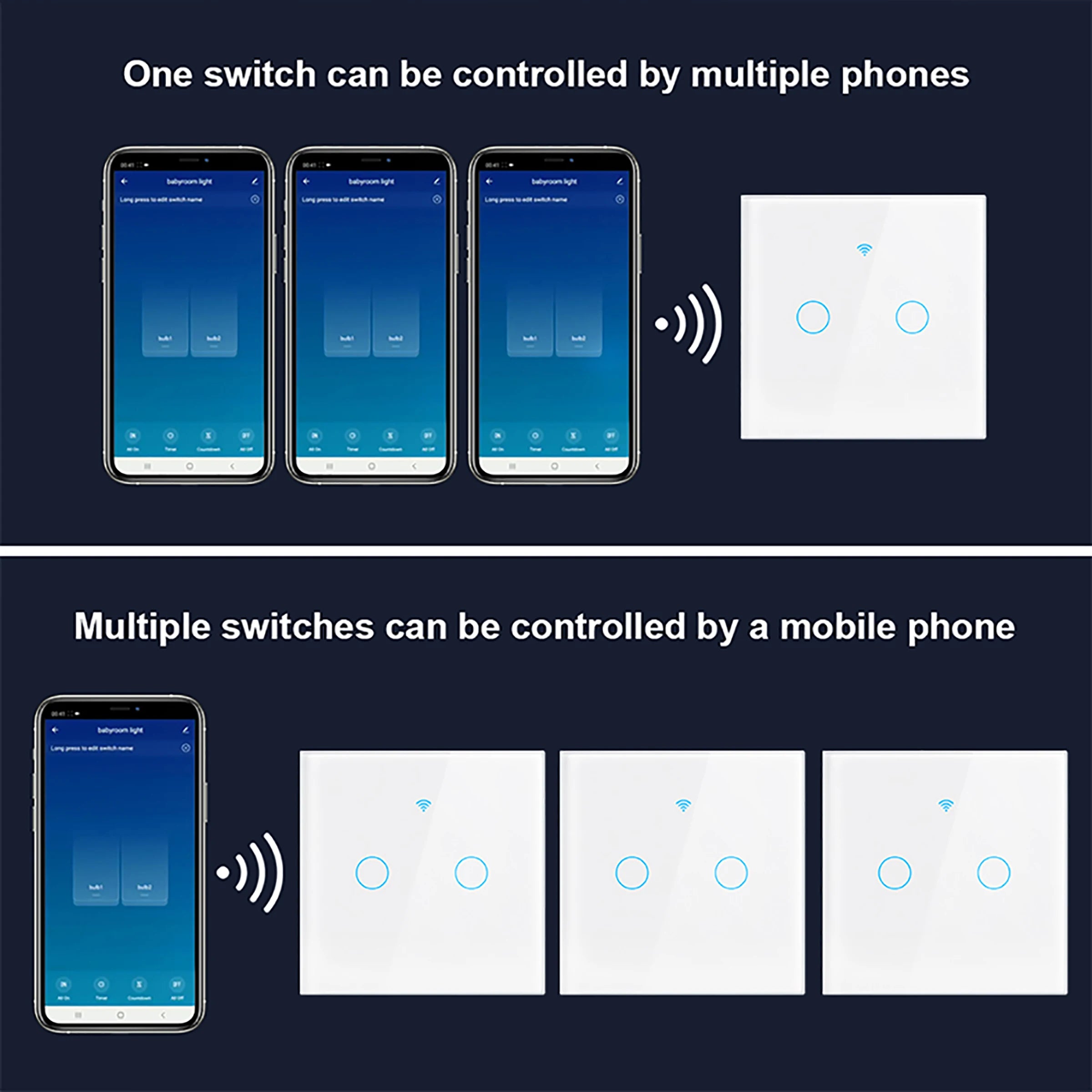 Smart WiFi Touch Light Switch — No Neutral Wire, Alexa & Google Home, RF433