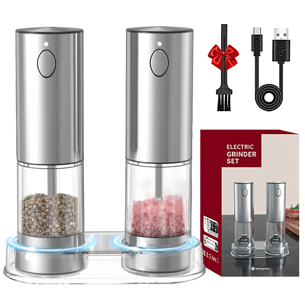 USB Rechargeable Electric Salt & Pepper Grinder | One-Handed Operation with LED Light