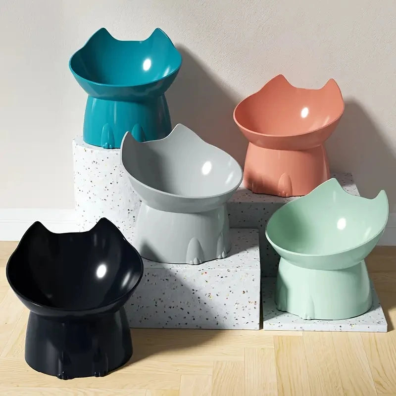 WhiskerWare Elevated Cat Bowl – Anti-Tip Raised Feeding Dish with Tilted Edge