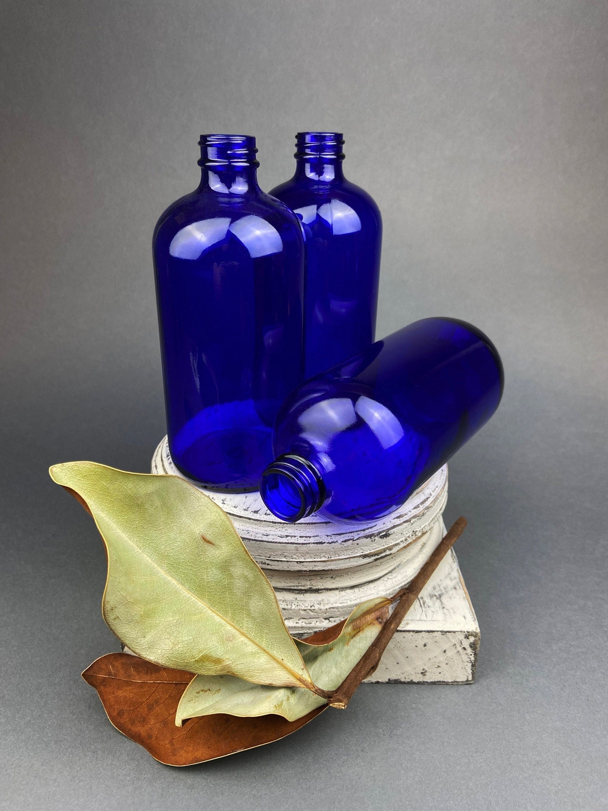 Vintage Cobalt Blue Glass Apothecary Bottles with Stoppers