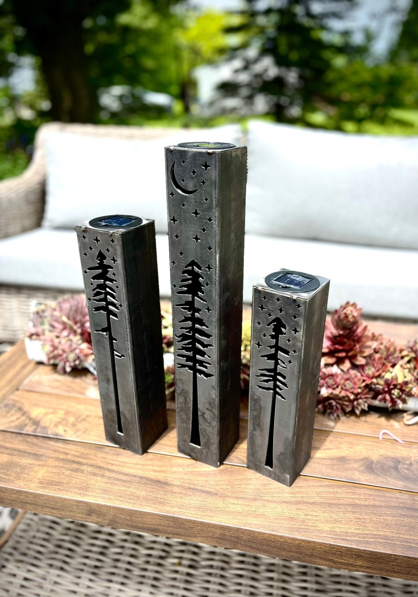 Pine Tree Luminary Pillars w/ Solar Cap