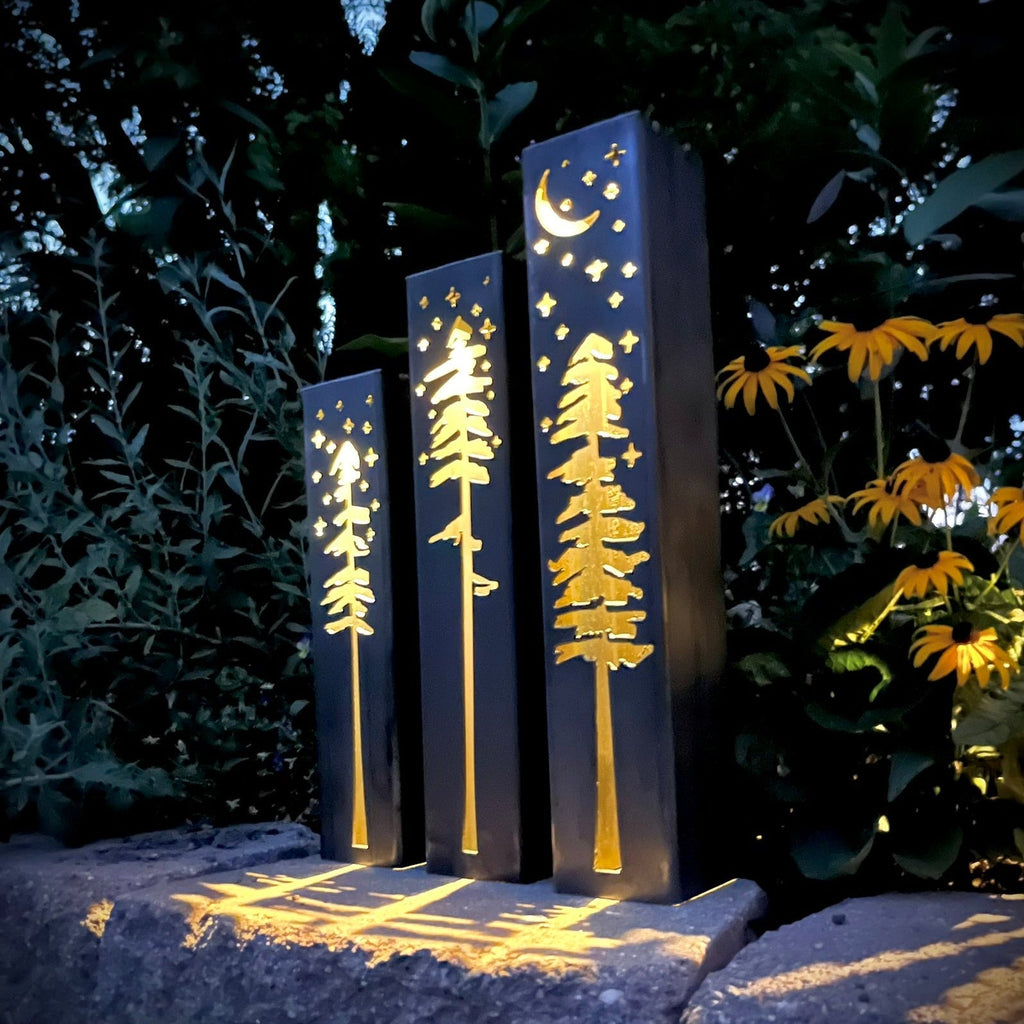 Pine Tree Luminary Pillars w/ Solar Cap