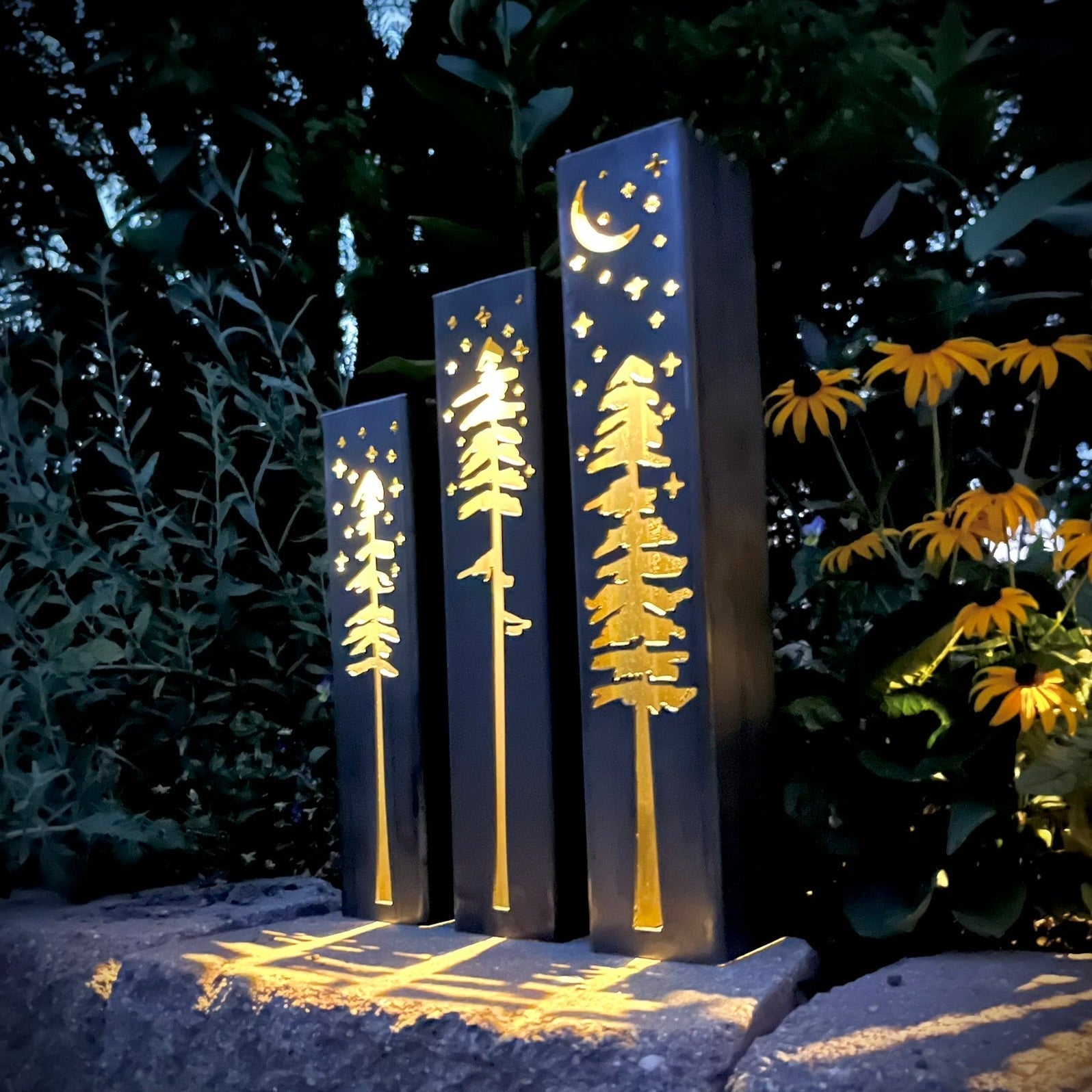 Pine Tree Luminary Pillars w/ Solar Cap