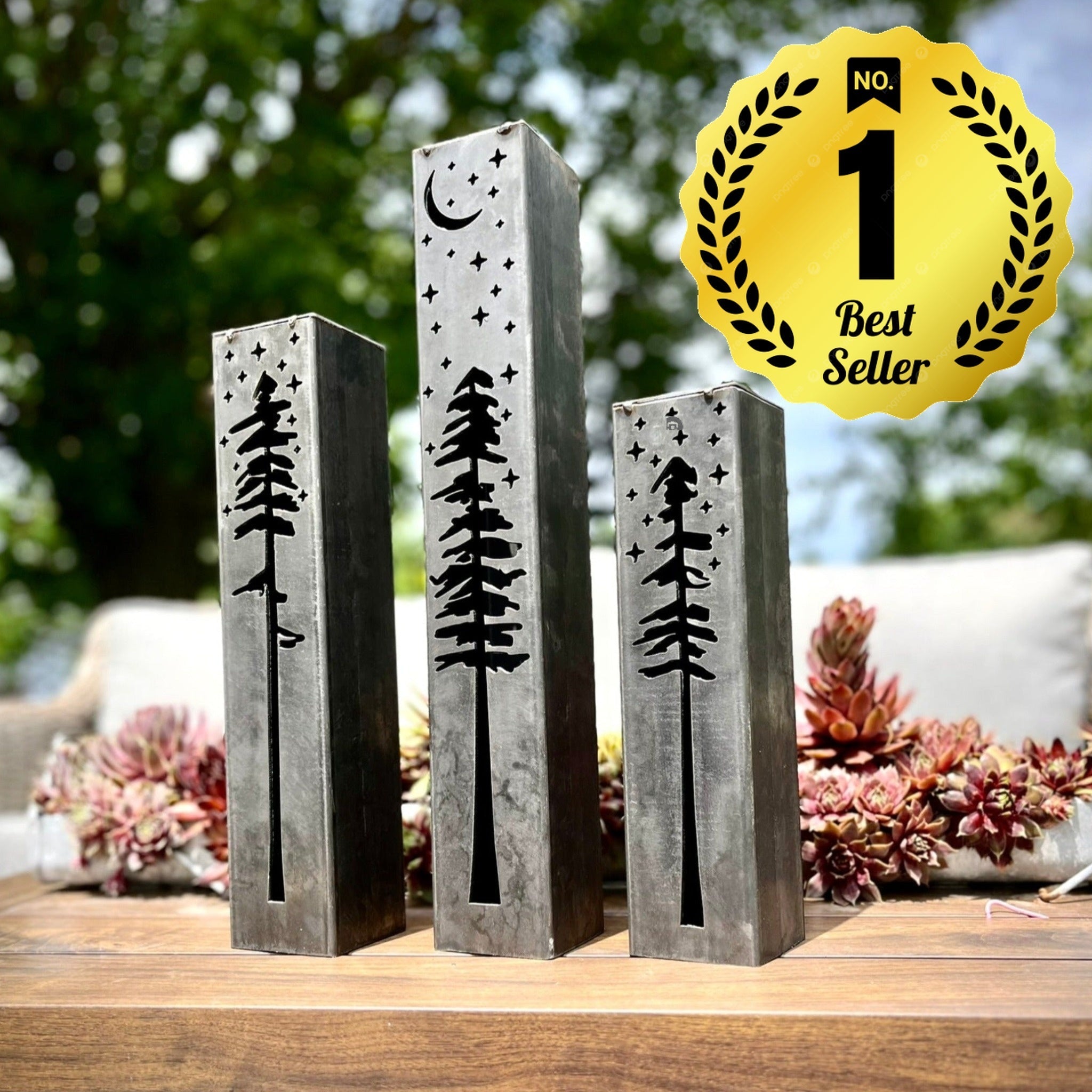 Pine Tree Luminary Pillars w/ Solar Cap